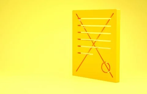 Yellow Delete file document icon isolated on yellow background. Rejected docu 库存插图
