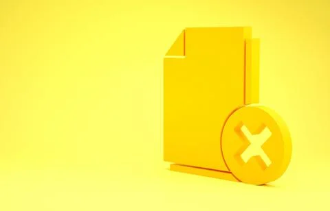 Yellow Delete file document icon isolated on yellow background. Rejected docu Illustrazione stock