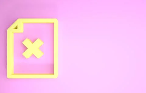Yellow Delete file document icon isolated on pink background. Rejected docume イラスト素材
