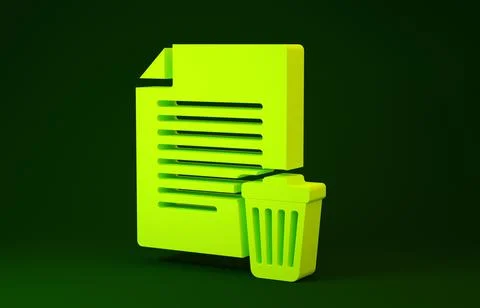 Yellow Delete file document icon isolated on green background. Paper sheet wi Stock Illustration
