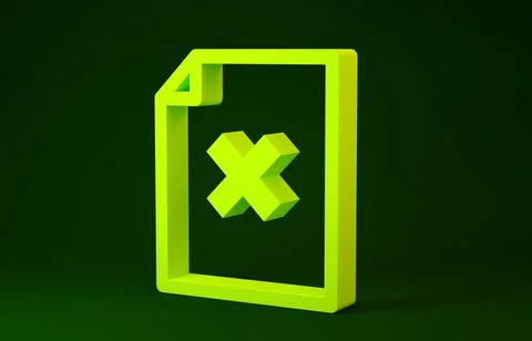 Yellow Delete file document icon isolated on green background. Rejected docum Illustrazione stock