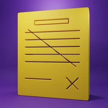 Yellow Delete file document icon isolated on purple background. Rejected do.. Stock Photos