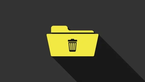 Yellow Delete folder icon isolated on grey background. Folder with recycle bin Stock Footage 147693292