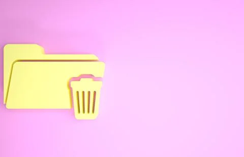 Yellow Delete folder icon isolated on pink background. Folder with recycle bi イラスト素材