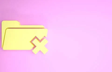 Yellow Delete folder icon isolated on pink background. Folder with recycle bi Stock Illustration