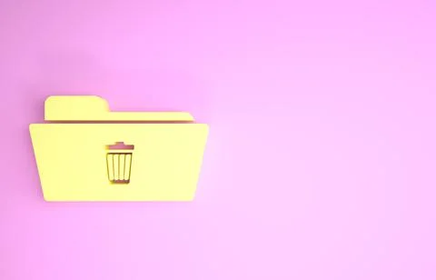 Yellow Delete folder icon isolated on pink background. Folder with recycle bi Stock Illustration