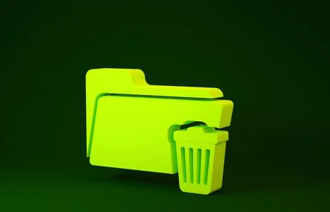 Yellow Delete folder icon isolated on green background. Folder with recycle b イラスト素材