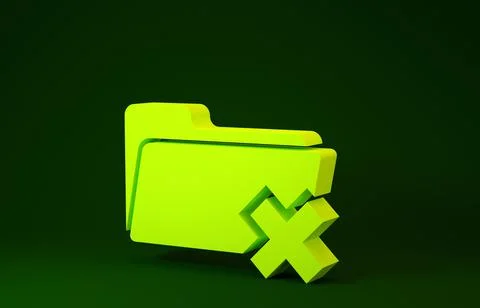 Yellow Delete folder icon isolated on green background. Folder with recycle b Illustrazione stock