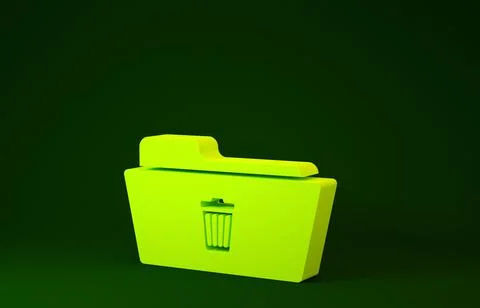 Yellow Delete folder icon isolated on green background. Folder with recycle b イラスト素材