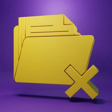 Yellow Delete folder icon isolated on purple background. Folder with recycl.. Stock Photos