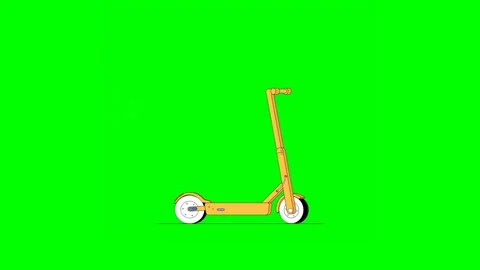 Yellow Delivery E Scooter Driving on Road Swaying on Green Background Видео 332149123