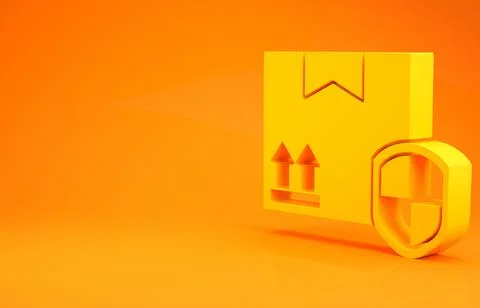 Yellow Delivery pack security with shield icon isolated on orange background. Stock Illustration