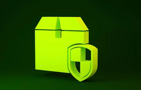 Yellow Delivery pack security symbol with shield icon isolated on green backg Stock Illustration