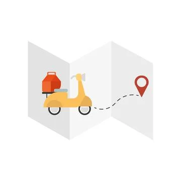 Yellow delivery scooter map. Vector 库存插图