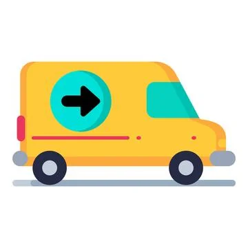 Yellow delivery van with arrow icon representing fast delivery, shipping Stock Illustration