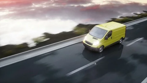 Yellow delivery van on highway. Very fast driving.Transport and logistic concept Stock-Footage 75244730