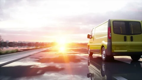Yellow delivery van on highway. Very fast driving.Transport and logistic concept Stock Footage 75245461
