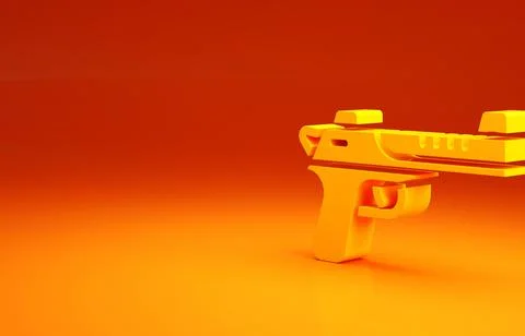 Yellow Desert eagle gun icon isolated on orange background. Minimalism concep 스톡 일러스트