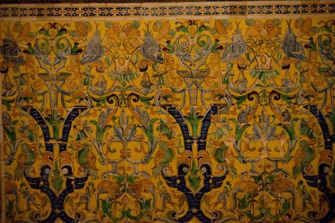 Yellow design pattern on a wall of a building in Seville, Spain, Europe Stock Photos