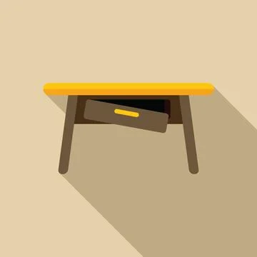 Yellow desk with open drawer casting long shadow 库存插图