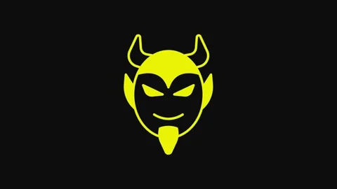 Yellow Devil head icon isolated on black background. Happy Halloween party. 4K Stock Footage 233066722