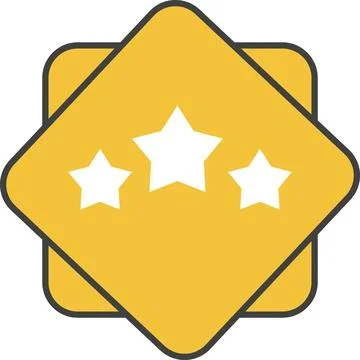 Yellow diamond shape badge with three stars and dark outline Stock Illustration
