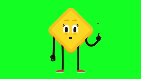 Yellow Diamond-Shaped Warning Road Sign character making different expressions Stock Footage 303239796