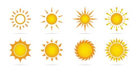 Yellow Different kind of sun icons. set of sun icon vector Stock Illustration