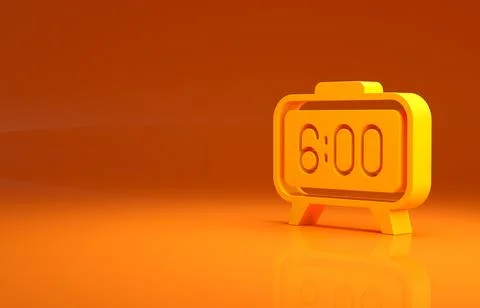 Yellow Digital alarm clock icon isolated on orange background. Electronic watch Illustrazione stock