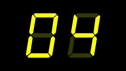 Yellow digital clockface with 2 digits. 30 seconds digital timer. Glowing Vídeo Stock 331048612