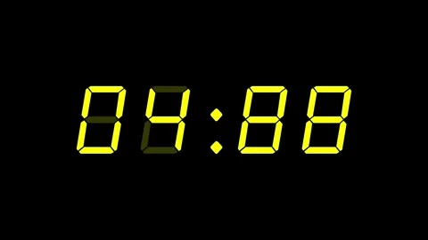 Yellow digital clockface with 4 digits. 30 seconds digital timer. Glowing Stock-Footage 331094783