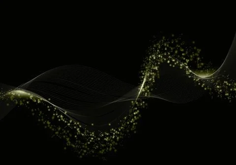 Yellow digital data particles abstract black background Stock Illustration