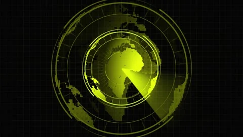 Yellow Digital Earth Globe with Grid and Circular HUD Elements on animation.. Stock Footage 321862097