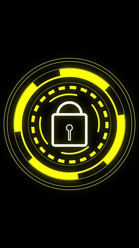 Yellow Digital Lock Icon within Futuristic Circular HUD Element on animated.. Stock Footage 337463469