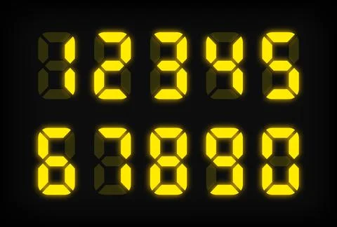 Yellow digital numbers on light background. Electronic figures. Light green Stock Illustration