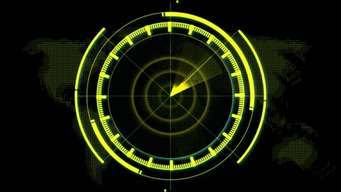 Yellow Digital Radar Interface with a Glowing World Map and Concentric Circ.. Stock Footage 330347615