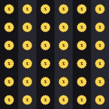 Yellow discount badge seamless pattern with percent sign on dark striped Stock Illustration