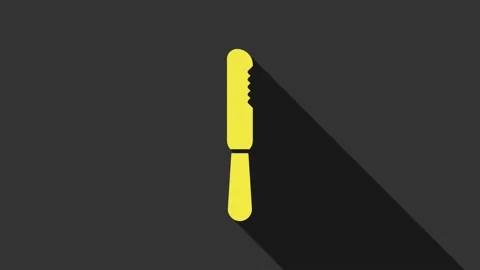 Yellow Disposable plastic knife icon isolated on grey background. 4K Video Video stock 147700584