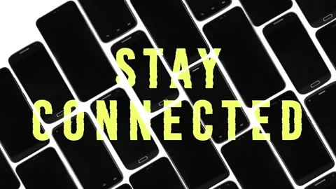 Yellow distorted text stay connected on smartphones, title intro video headline Video stock 130493934