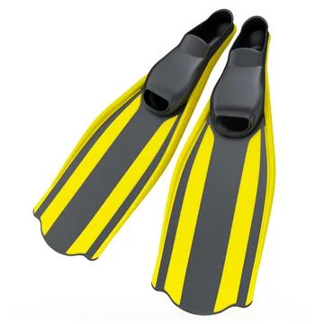 Yellow diving flippers isolated on white. 3d render of snorkeling equipment Stock Illustration