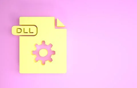 Yellow DLL file document. Download dll button icon isolated on pink backgroun Stock Illustration
