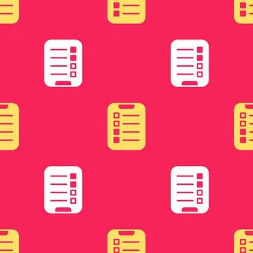 Yellow To do list or planning icon isolated seamless pattern on red background Illustrazione stock