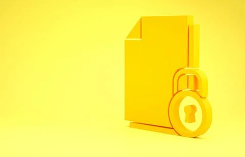 Yellow Document and lock icon isolated on yellow background. File format and  Illustrazione stock