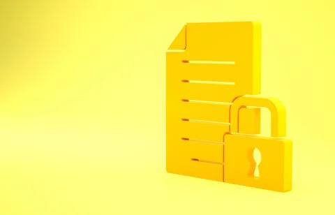 Yellow Document and lock icon isolated on yellow background. File format and  스톡 일러스트