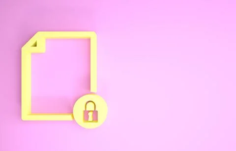 Yellow Document and lock icon isolated on pink background. File format and pa Stock Illustration