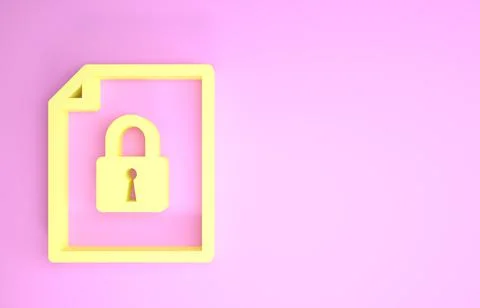 Yellow Document and lock icon isolated on pink background. File format and pa Illustrazione stock