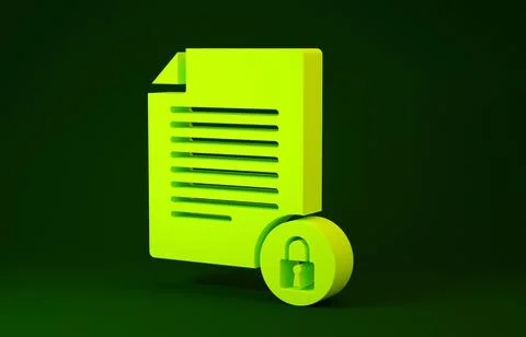 Yellow Document and lock icon isolated on green background. File format and p Illustrazione stock