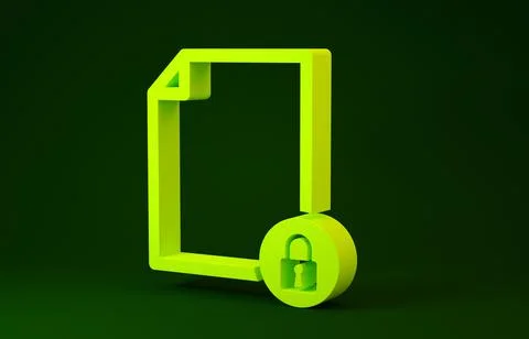 Yellow Document and lock icon isolated on green background. File format and p Illustrazione stock
