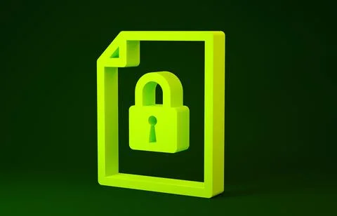 Yellow Document and lock icon isolated on green background. File format and p Illustrazione stock