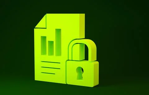Yellow Document and lock icon isolated on green background. File format and p Illustrazione stock